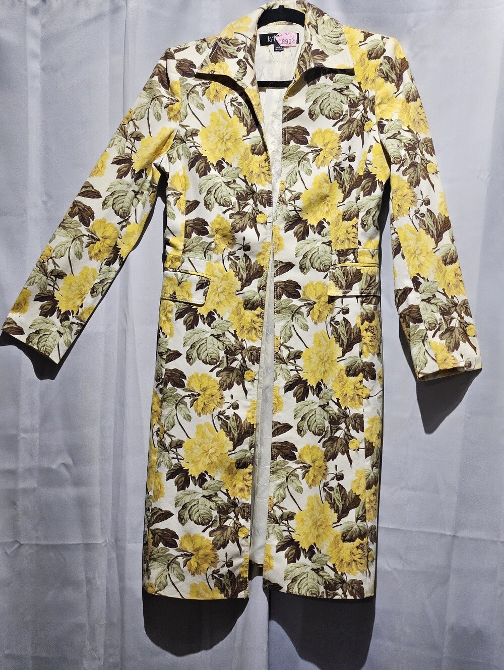 Kasper Vintage Floral Yellow & Brown Long Coat (Dry-cleaned) - Picture 2 of 6